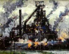 DAVID GRIFFITHS oil on canvas - blast furnace at Port Talbot steel works, signed, 39.5 x 49cms