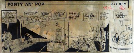 GREN original cartoon production print - relating to a Wales Grand Slam fixture, entitled ‘Ponty an’