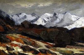 SIR KYFFIN WILLIAMS RA oil on canvas - mountain range with snow-capped peaks, signed with