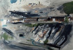 JOHN PIPER mixed media - Welsh mining village faintly specified as Bedwellty (bottom left) and