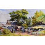 ARTHUR NETHERWOOD watercolour - farmstead with out-buildings and machinery, signed and dated 1889,