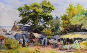 ARTHUR NETHERWOOD watercolour - farmstead with out-buildings and machinery, signed and dated 1889,