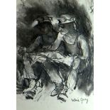 VALERIE GANZ charcoal on paper - study of two miners sitting together on their lunch break,