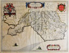 JOHANNES BLAEU antique coloured map - Glamorgan, entitled ‘Glamorganensis Comitatus’, 43.5 x 54cms