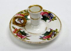 RARE SWANSEA TAPERSTICK with circular stand and cylindrical nozzle, having a gilded ring handle