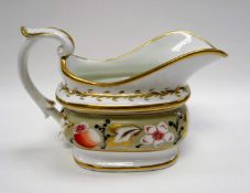 SWANSEA PORCELAIN MILK JUG of portly rectangular form with rounded corners, wide elongated spout and