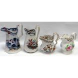 FOUR WELSH POTTERY JUGS comprising South Wales Pottery ‘Bombay’ jug, Nautilus jug by Coombes &