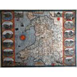 JOHN SPEED antique coloured map - Wales, Sudbury & Humble edition, c.1610, 40 x 53cms
