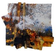 DAVID TRESS mixed media and construction - landscape with trees, entitled verso ‘Damp Autumn II’,