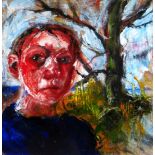 SHANI RHYS JAMES oil on linen - head and shoulders figure in a landscape by a tree, signed and