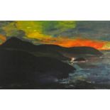 JOHN KNAPP FISHER limited edition (446/500) print - view at dusk across bay, dated 1986, signed in