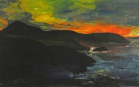 JOHN KNAPP FISHER limited edition (446/500) print - view at dusk across bay, dated 1986, signed in