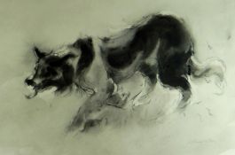WILLIAM SELWYN watercolour - study of a stalking sheep dog, signed in full, 34.5 x 52cms