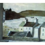 JOHN KNAPP FISHER limited edition (581/850) print - figures on beach through roof-tops, dated