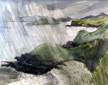 SIR KYFFIN WILLIAMS RA pencil and colourwash - the dramatic eastern Anglesey coast looking towards