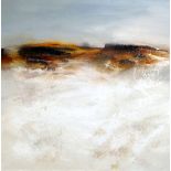 ROSS LOVEDAY acrylic on canvas - shoreline and landscape, entitled verso ‘Bird Watching’, 92 x 92cms