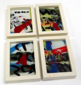 NEALE HOWELLS mixed media on easel frames, series of four - abstract, 18 x 13cms