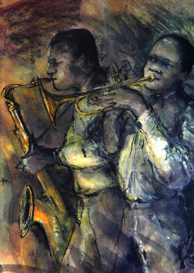 VALERIE GANZ print - figures playing in a jazz band (the original being Lot 218 in this auction),