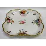 A LARGE SWANSEA PORCELAIN SQUARE DISH of lobed form, decorated with four sprays of flowers and