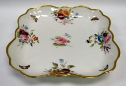 A LARGE SWANSEA PORCELAIN SQUARE DISH of lobed form, decorated with four sprays of flowers and