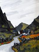 DAVID BARNES oil on board - road through Snowdonia village, signed verso, 40 x 29cms