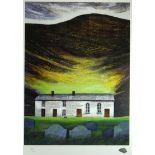 OGWYN DAVIES limited edition (48/100) print - whitewashed Welsh long-cottage, overwritten with