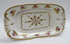 A NANTGARW PORCELAIN SEVRES STYLE DISH of oblong form and with curved serrated ends, decorated by