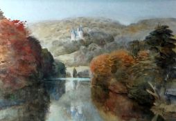 ARTHUR MILES watercolour - view from the Taff looking up to Castell Coch, entitled verso ‘Castell