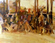 JOHN UZZELL EDWARDS mixed media - large group standing and sitting, entitled verso ‘The Outing’,