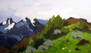 SIR KYFFIN WILLIAMS RA oil on canvas - entitled verso ‘The Andes above Esquel, Patagonia’, signed