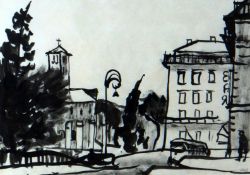 SIR KYFFIN WILLIAMS RA pen and inkwash - street in Rome with figure, signed with initials, 22 x