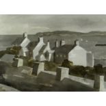 JOHN KNAPP FISHER watercolour - view over roof tops and across bay to headland, entitled verso ‘