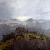 DAVID GROSVENOR oil on canvas - expansive Snowdonia landscape entitled ‘Golygfa o’r Copa yr Wyddfa’,