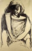 WILL ROBERTS charcoal on paper - seated figure, entitled verso ‘Smiling Girl 1996’, signed with