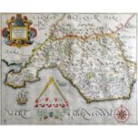 CHRISTOPHER SAXTON antique coloured map of ‘Glamorgan’, 29 x 35cms