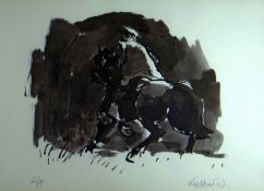 SIR KYFFIN WILLIAMS RA artist’s proof print - farmer on horseback, signed in pencil, 33 x 47cms