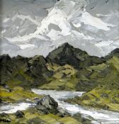 MARTIN LLEWELLYN oil on canvas - Snowdon from Llyn Llydaw, signed with initials and entitled