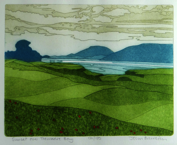 JOHN BRUNSDON limited edition (132/150) print - entitled ‘Sunset Over Trearddur Bay’, 27 x 33cms