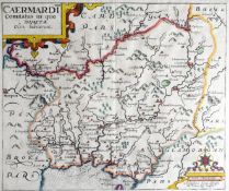 SAXTON & KIPP antique coloured map - Carmarthenshire entitled ‘Caermardi Comitatus In Quo