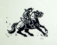 SIR KYFFIN WILLIAMS RA limited edition (43/85) print - gaucho on frisky horse, entitled verso ‘