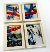 NEALE HOWELLS mixed media on easel frames, series of four - abstract, 18 x 13cms