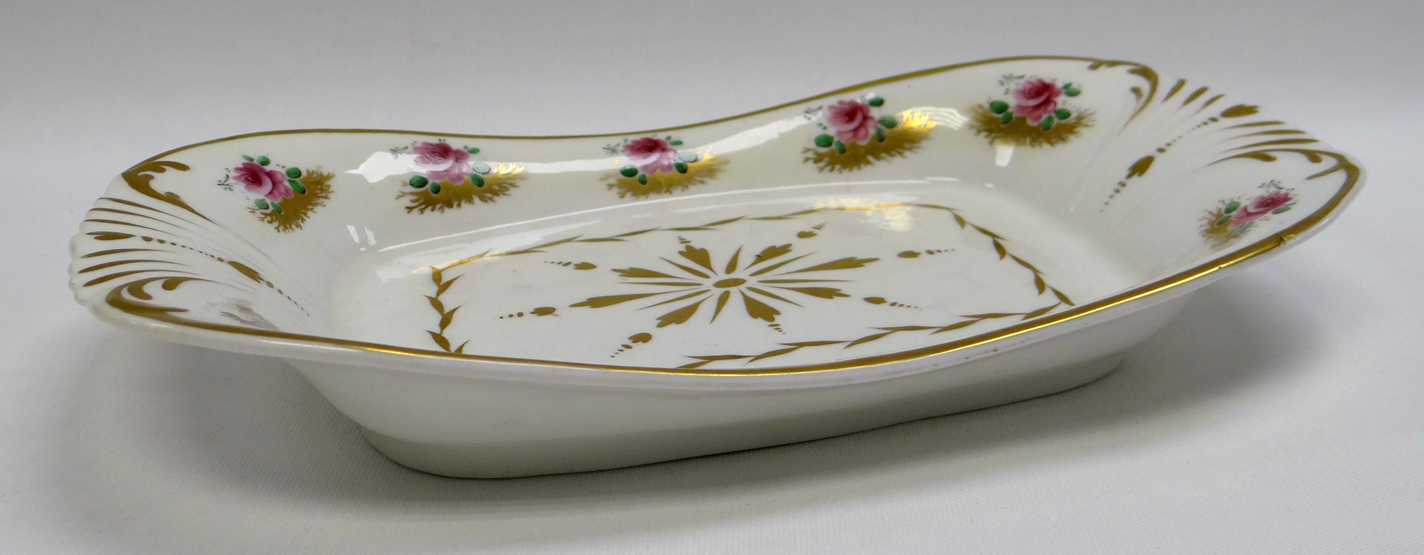 A NANTGARW PORCELAIN SEVRES STYLE DISH of oblong form and with curved serrated ends, decorated by - Image 2 of 2