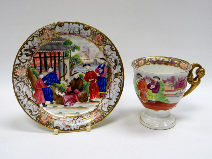 SWANSEA ‘MANDARIN’ PATTERN CABARET CUP & SAUCER, the footed cup with slightly flared rim and