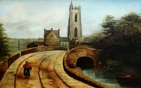 NINETEENTH CENTURY WELSH SCHOOL oil on canvas - historical Cardiff view from from the old canal