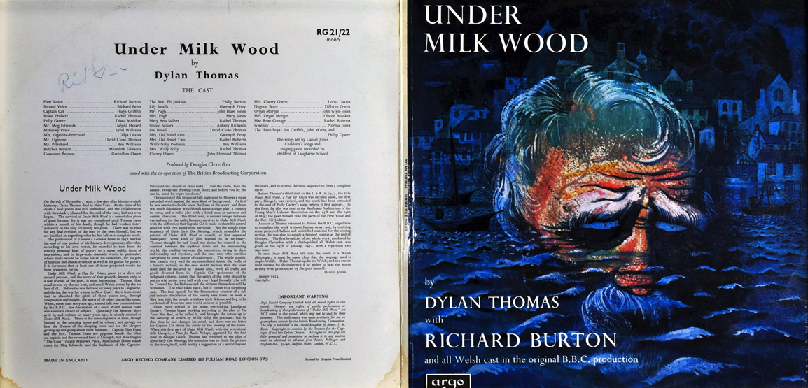 RARE RICHARD BURTON SIGNED LP SLEEVE FOR ‘UNDER MILK WOOD’ by Dylan Thomas, for the BBC production