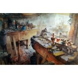 ARTHUR MILES coloured prints, a pair and another - workshop interior scenes and a single