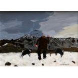 OWEN MEILIR oil on canvas - farmer and dogs, signed, 29 x 39cms