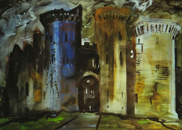 JOHN PIPER Curwen Press coloured lithograph, a trio - entitled verso ‘Powys Castle Near - Image 2 of 3