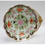 A NANTGARW PORCELAIN SHELL SHAPED DISH decorated in the Imari palette with stylised chrynsanthemum