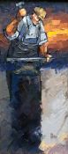 IFOR PRITCHARD oil on canvas - figure with hammer at an anvil, entitled verso ‘Anything You Want, We
